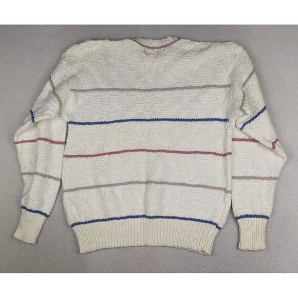 Private Club Vintage Men's Sweater White Striped Crew Neck Pullover Size XL - Picture 11 of 12